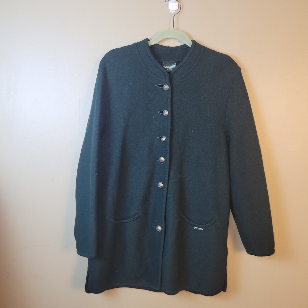 Vintage GEIGER Austria‎ Boiled Wool Jacket Women's US 6 Green Tyrolean Alpine...